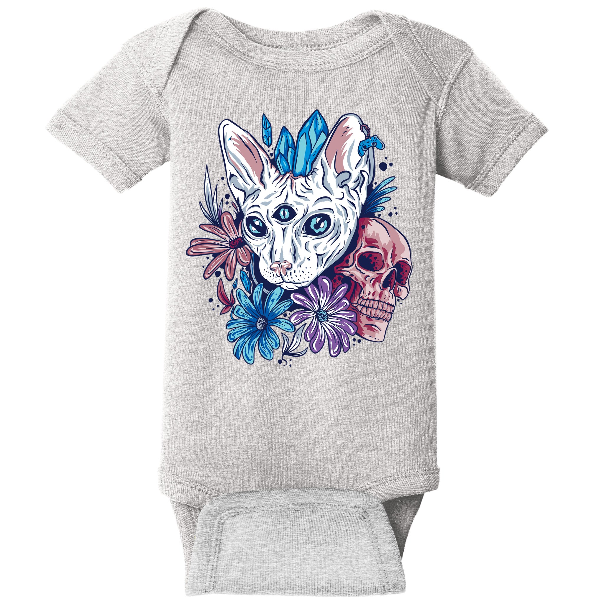 Mystic Cat Skull Floral Baby Bodysuit