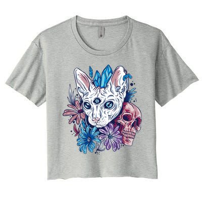Mystic Cat Skull Floral Crop Top