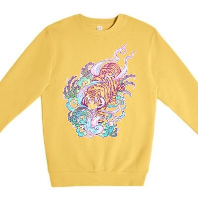 Mystical Tiger Tattoo Design Premium Crewneck Sweatshirt