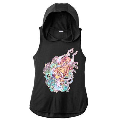 Mystical Tiger Tattoo Design Ladies PosiCharge Tri-Blend Wicking Draft Hoodie Tank