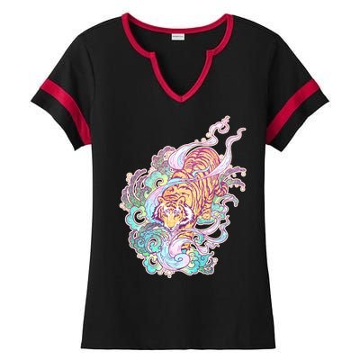 Mystical Tiger Tattoo Design Ladies Halftime Notch Neck Tee