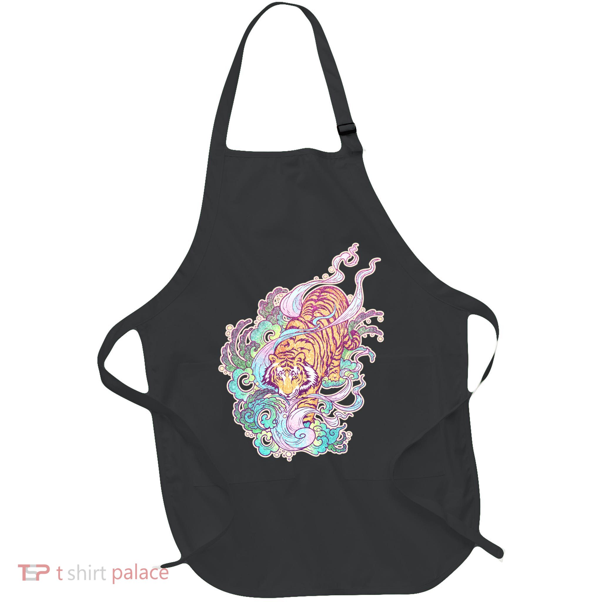 Mystical Tiger Tattoo Design Full-Length Apron With Pockets