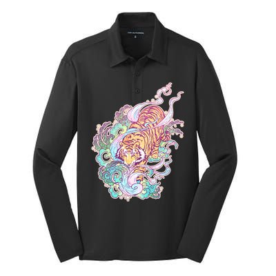 Mystical Tiger Tattoo Design Silk Touch Performance Long Sleeve Polo