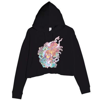 Mystical Tiger Tattoo Design Crop Fleece Hoodie