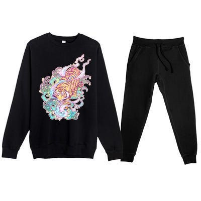 Mystical Tiger Tattoo Design Premium Crewneck Sweatsuit Set