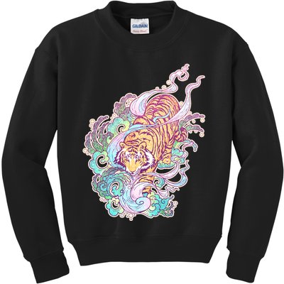 Mystical Tiger Tattoo Design Kids Sweatshirt