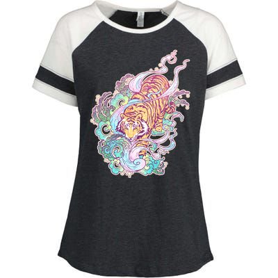 Mystical Tiger Tattoo Design Enza Ladies Jersey Colorblock Tee