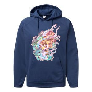 Mystical Tiger Tattoo Design Performance Fleece Hoodie