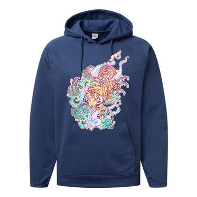 Mystical Tiger Tattoo Design Performance Fleece Hoodie