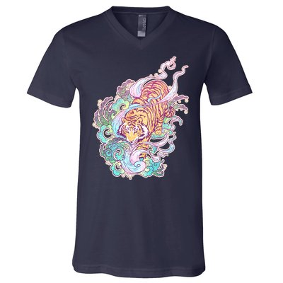 Mystical Tiger Tattoo Design V-Neck T-Shirt