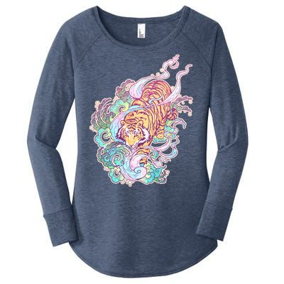 Mystical Tiger Tattoo Design Women's Perfect Tri Tunic Long Sleeve Shirt