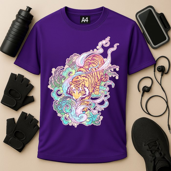Mystical Tiger Tattoo Design Cooling Performance Crew T-Shirt