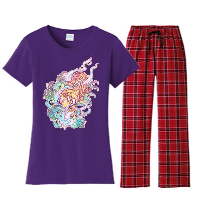 Mystical Tiger Tattoo Design Women's Flannel Pajama Set