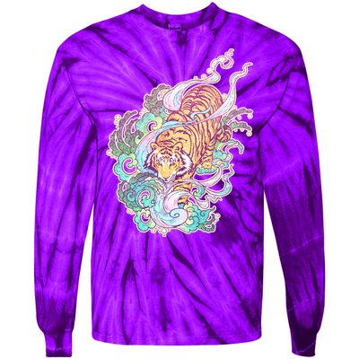 Mystical Tiger Tattoo Design Tie-Dye Long Sleeve Shirt