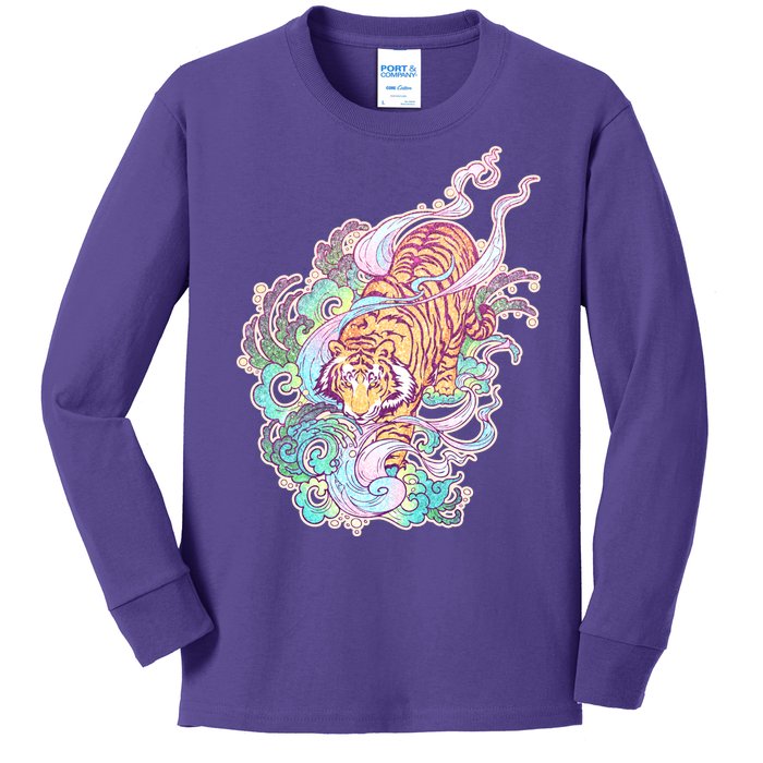 Mystical Tiger Tattoo Design Kids Long Sleeve Shirt