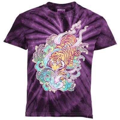 Mystical Tiger Tattoo Design Kids Tie-Dye T-Shirt