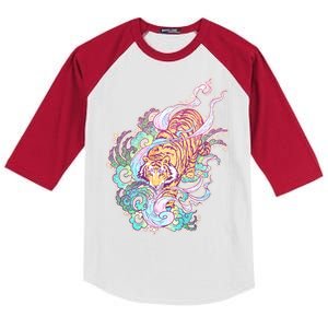 Mystical Tiger Tattoo Design Kids Colorblock Raglan Jersey