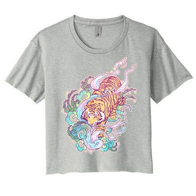 Mystical Tiger Tattoo Design Women's Crop Top Tee