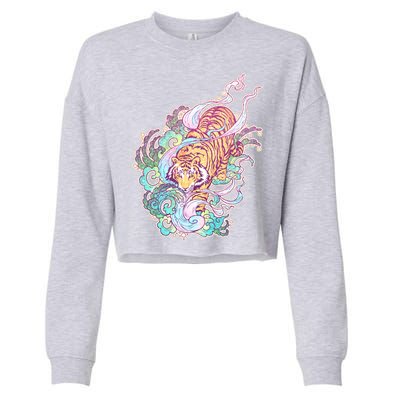 Mystical Tiger Tattoo Design Cropped Pullover Crew