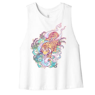 Mystical Tiger Tattoo Design Women's Racerback Cropped Tank