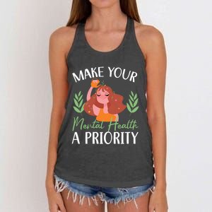 Make Your Tal Health A Priority Tal Health Awareness Gift Women's Knotted Racerback Tank