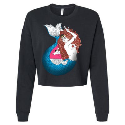 Mythical Abstract Mermaid Cropped Pullover Crew