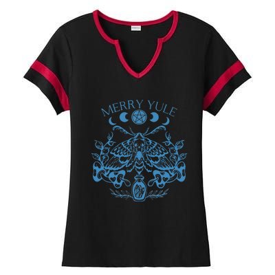 Merry Yule Vintage Butterfly Winter Solstice Goth Holiday Ladies Halftime Notch Neck Tee