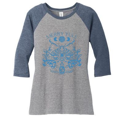 Merry Yule Vintage Butterfly Winter Solstice Goth Holiday Women's Tri-Blend 3/4-Sleeve Raglan Shirt