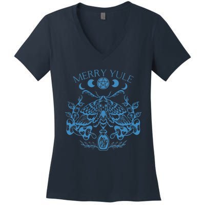 Merry Yule Vintage Butterfly Winter Solstice Goth Holiday Women's V-Neck T-Shirt