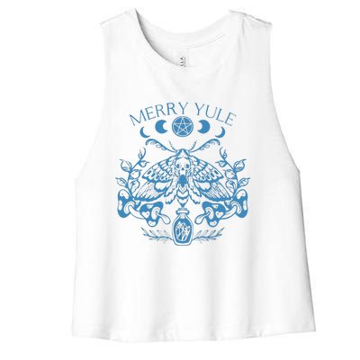 Merry Yule Vintage Butterfly Winter Solstice Goth Holiday Women's Racerback Cropped Tank