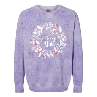 Merry Yule Winter Solstice Vintage Wreath Christmas Vibes Colorblast Crewneck Sweatshirt