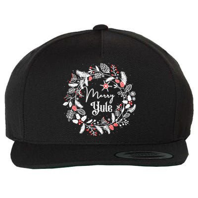 Merry Yule Winter Solstice Vintage Wreath Christmas Vibes Wool Snapback Cap