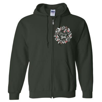 Merry Yule Winter Solstice Vintage Wreath Christmas Vibes Full Zip Hoodie