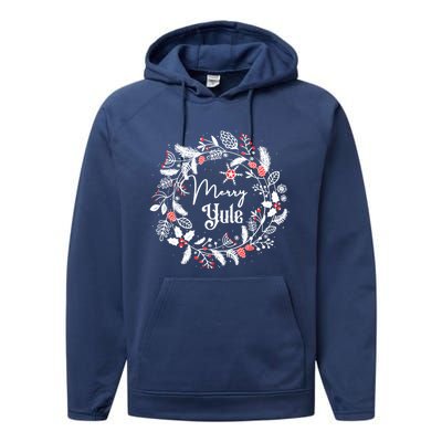 Merry Yule Winter Solstice Vintage Wreath Christmas Vibes Performance Fleece Hoodie