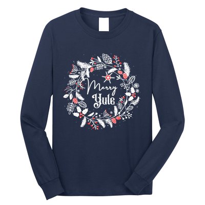 Merry Yule Winter Solstice Vintage Wreath Christmas Vibes Long Sleeve Shirt