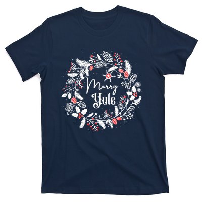 Merry Yule Winter Solstice Vintage Wreath Christmas Vibes T-Shirt