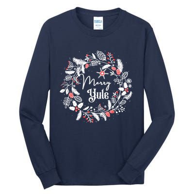 Merry Yule Winter Solstice Vintage Wreath Christmas Vibes Tall Long Sleeve T-Shirt