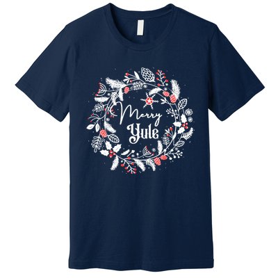 Merry Yule Winter Solstice Vintage Wreath Christmas Vibes Premium T-Shirt