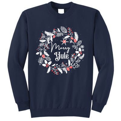 Merry Yule Winter Solstice Vintage Wreath Christmas Vibes Tall Sweatshirt