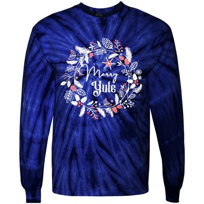 Merry Yule Winter Solstice Vintage Wreath Christmas Vibes Tie-Dye Long Sleeve Shirt