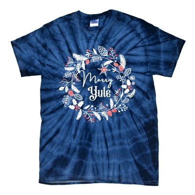 Merry Yule Winter Solstice Vintage Wreath Christmas Vibes Tie-Dye T-Shirt