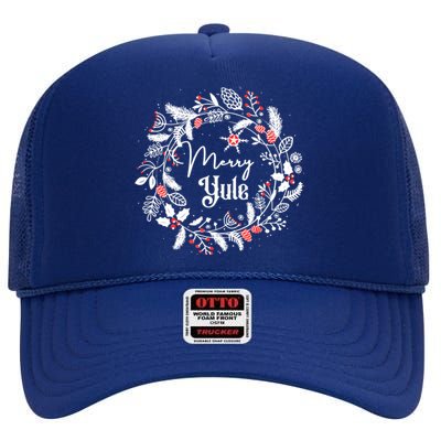 Merry Yule Winter Solstice Vintage Wreath Christmas Vibes High Crown Mesh Back Trucker Hat