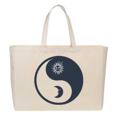 Meditation Yin Yang Sun Moon Distressed Cotton Canvas Jumbo Tote