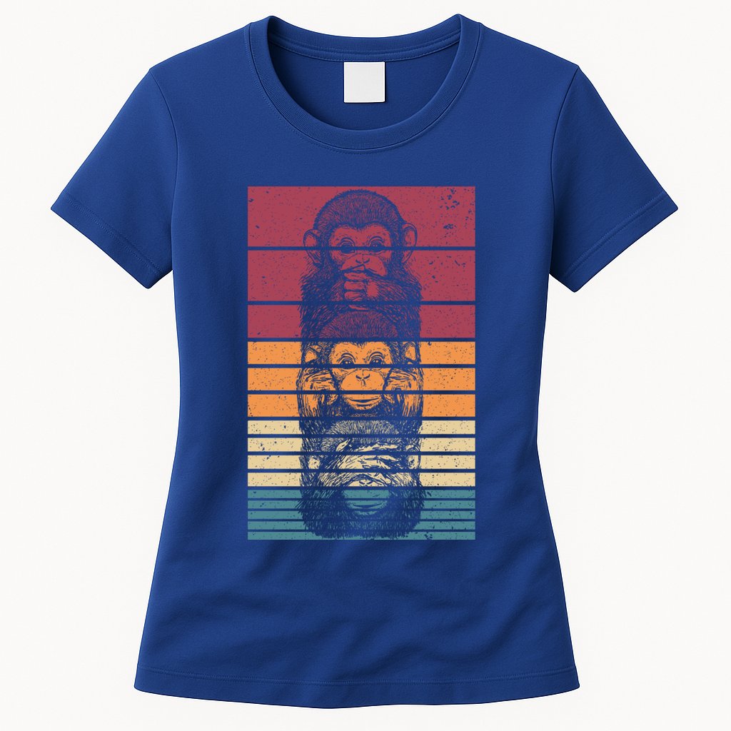 Monkey Zoo Animal Banana Retro Monkey Gift Womens T-Shirt