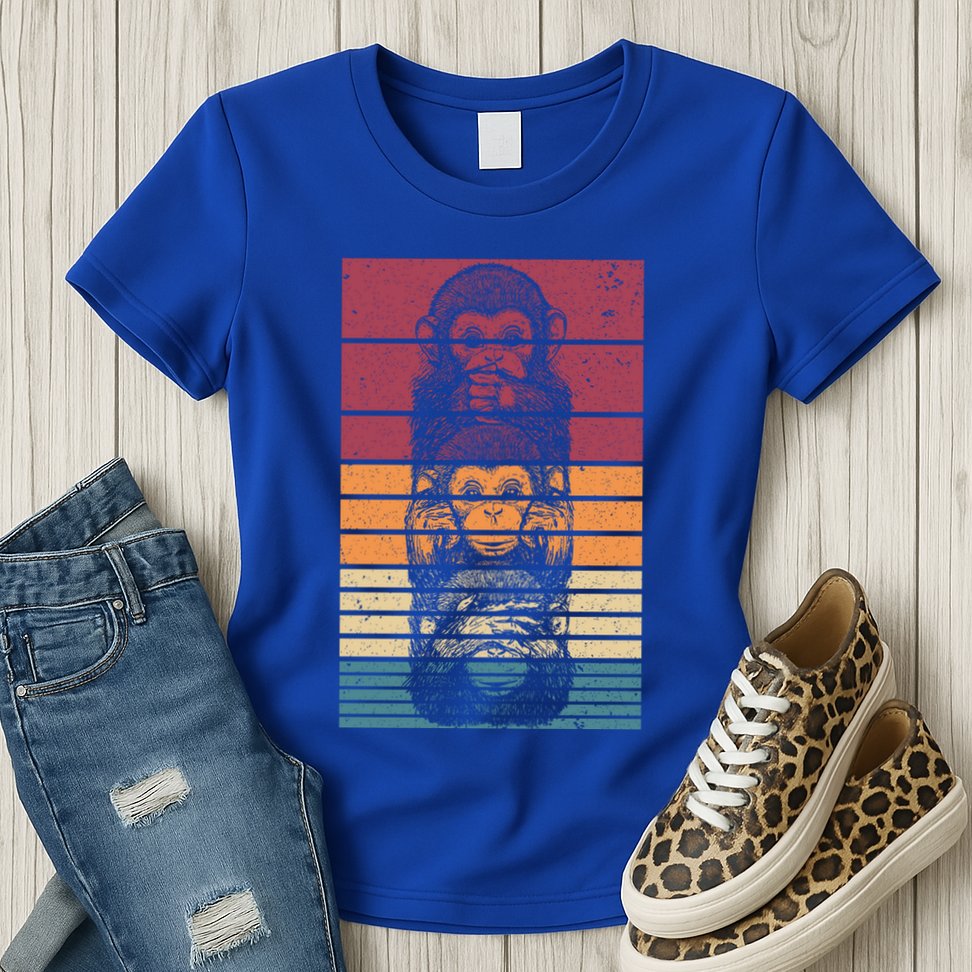 Monkey Zoo Animal Banana Retro Monkey Gift Womens T-Shirt