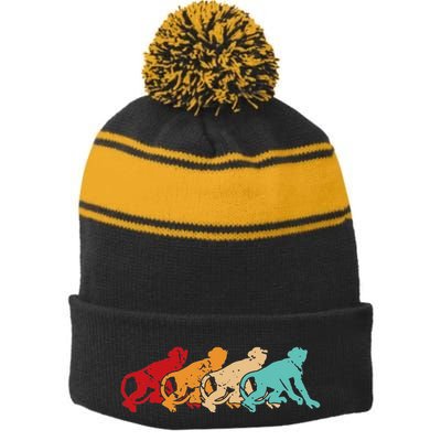 Monkey Zoo Keeper Animal Lover Gift Monkey Stripe Pom Pom Beanie
