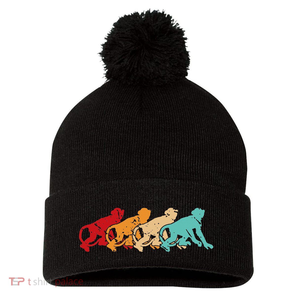 Monkey Zoo Keeper Animal Lover Gift Monkey Pom Pom 12in Knit Beanie