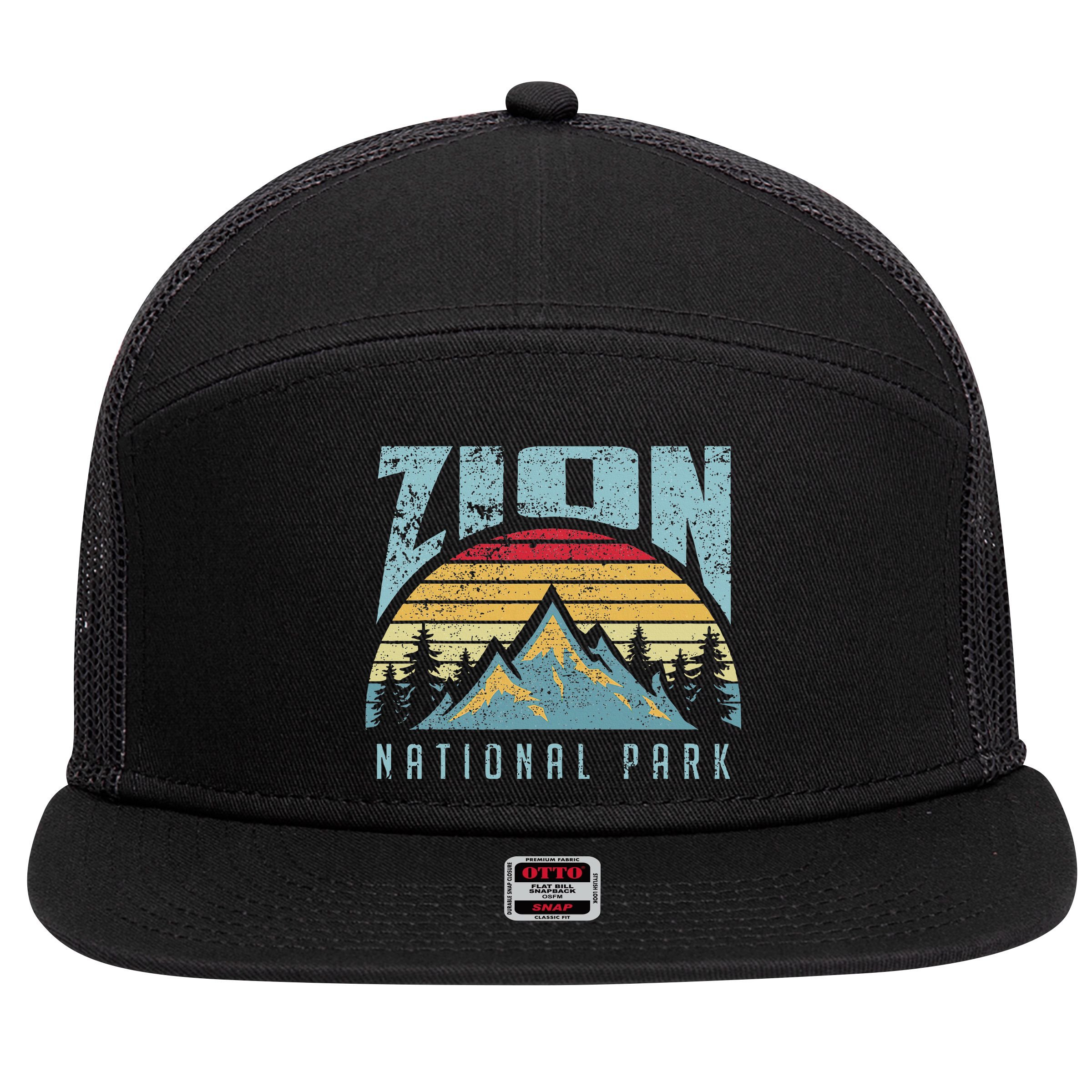 Mt Zion National Park Utah 7 Panel Mesh Trucker Snapback Hat