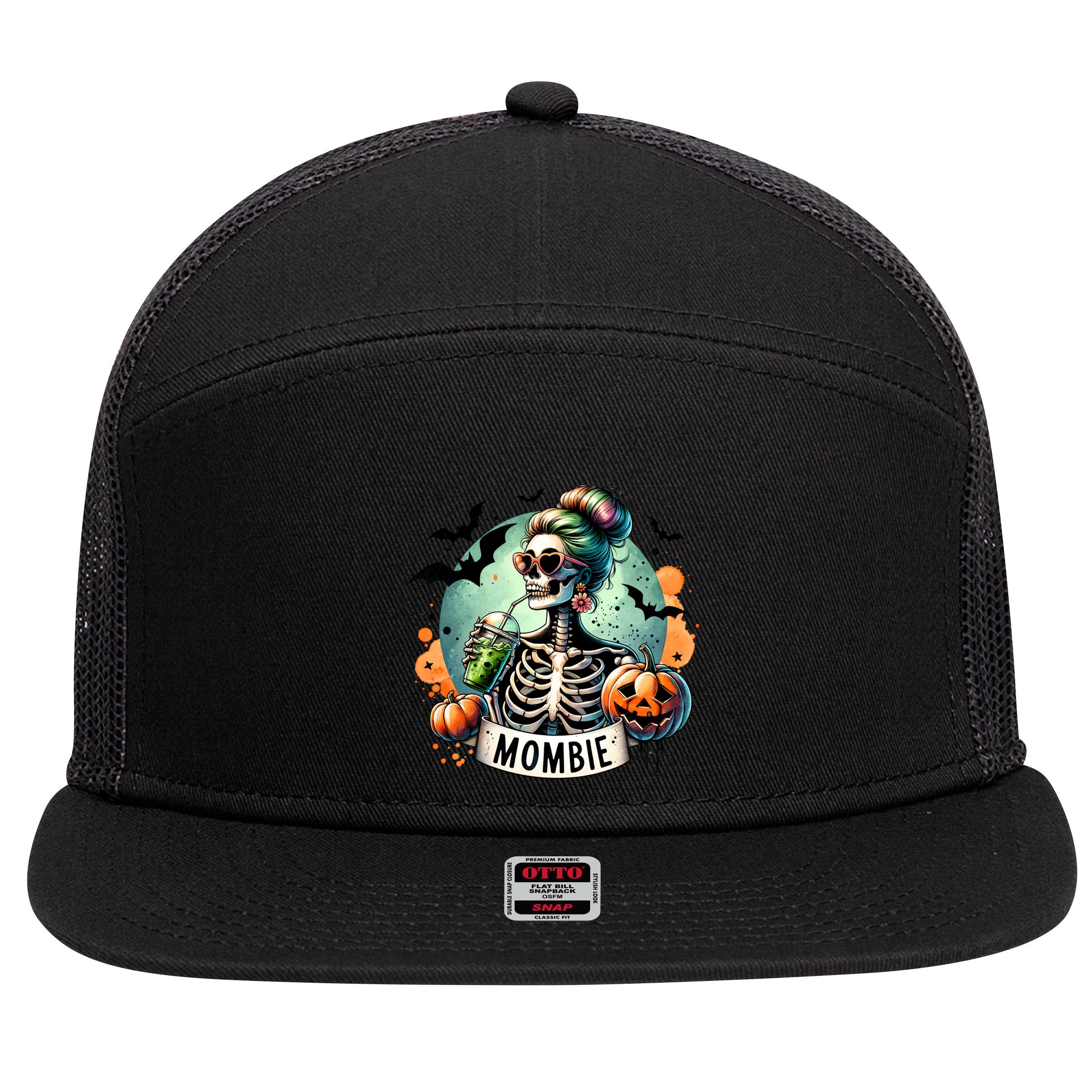 Mombie Zombie Spooky Mama Retro 7 Panel Mesh Trucker Snapback Hat