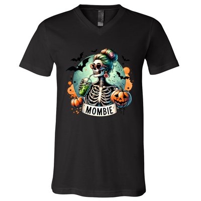 Mombie Zombie Spooky Mama Retro V-Neck T-Shirt